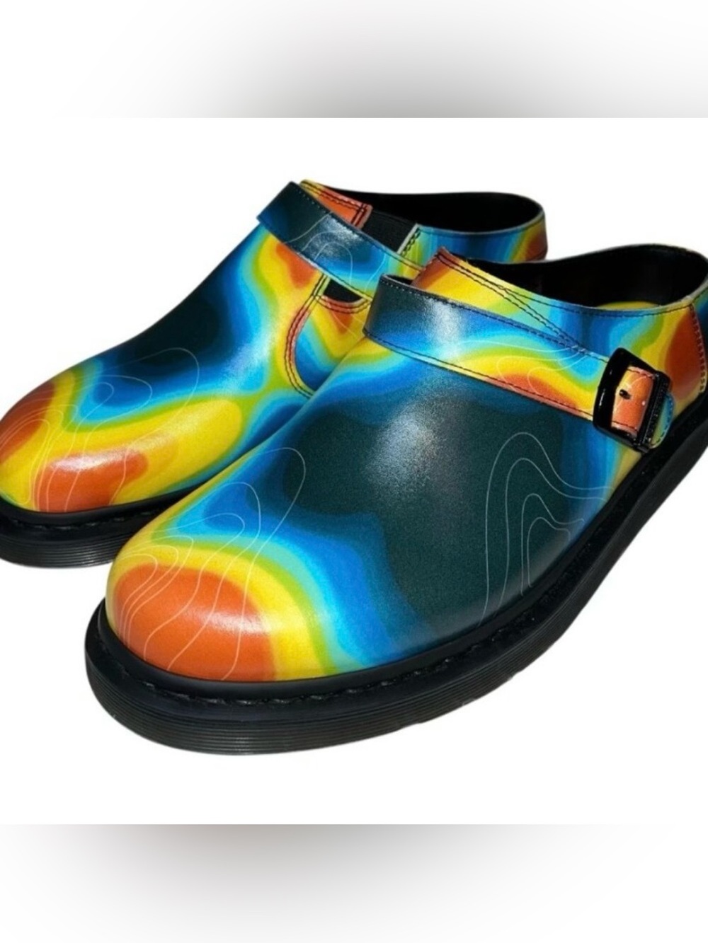 Dr. Martens Mule Clog Women's 9 Buckle Straps Colorwave Tie-Dye Clog Mules NWOT